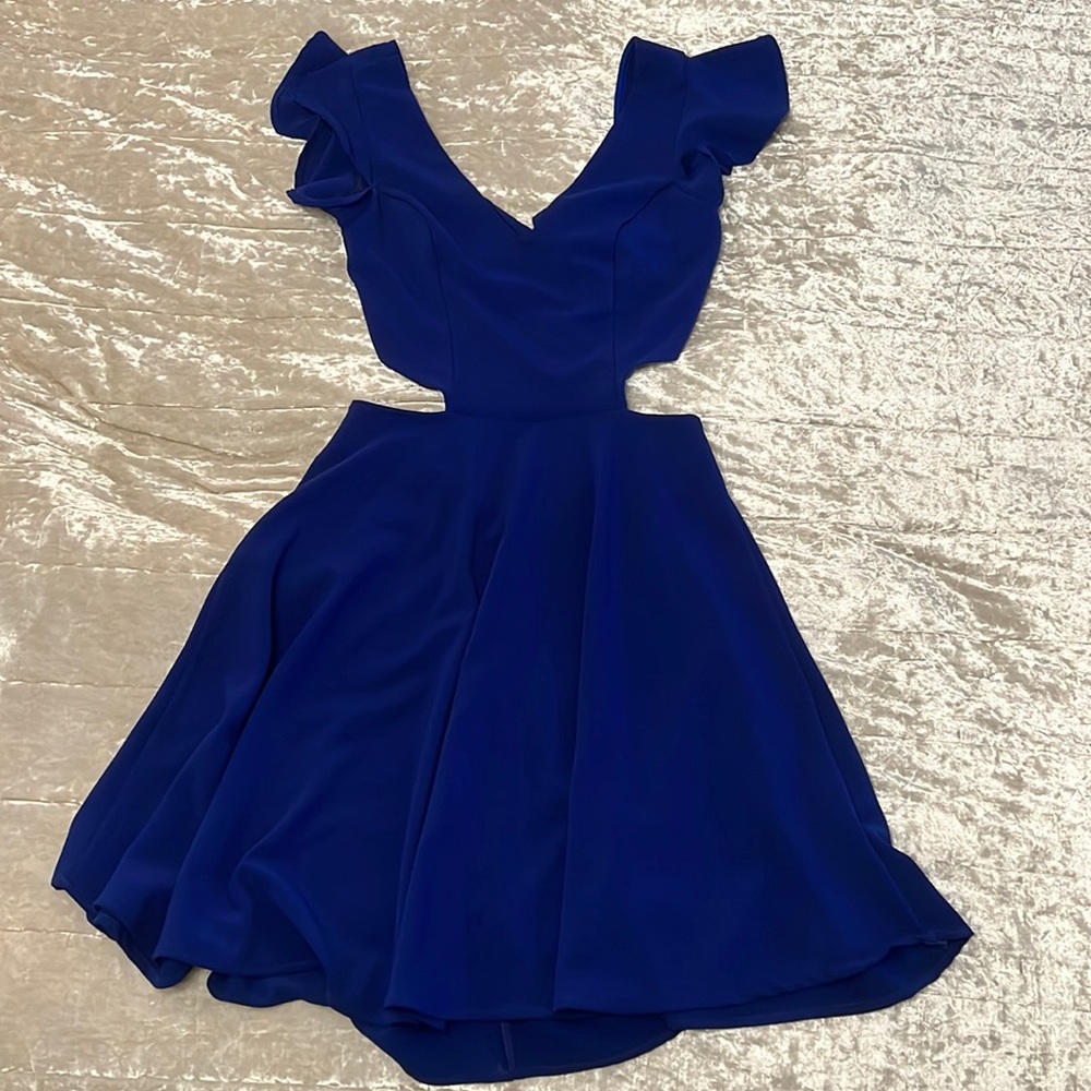 Royal Blue Ruffle Sleeve Bow Tie Back Dress